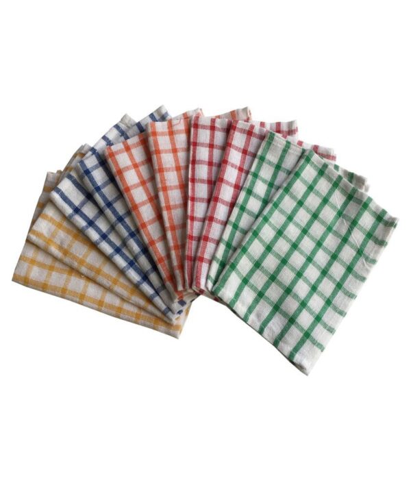Gulmohar "Florina"  Pack of 10pcs Dish Cloth | Cotton Rich Hand Towel Pack | Quick Absorbent | Cleaning Napkin | Multi Purpose Cleaning Cloth |Size: 31 x 46 Cm (12.2 x 18.1 in) | Plain Weave with Checks |Multi Colour - Image 2