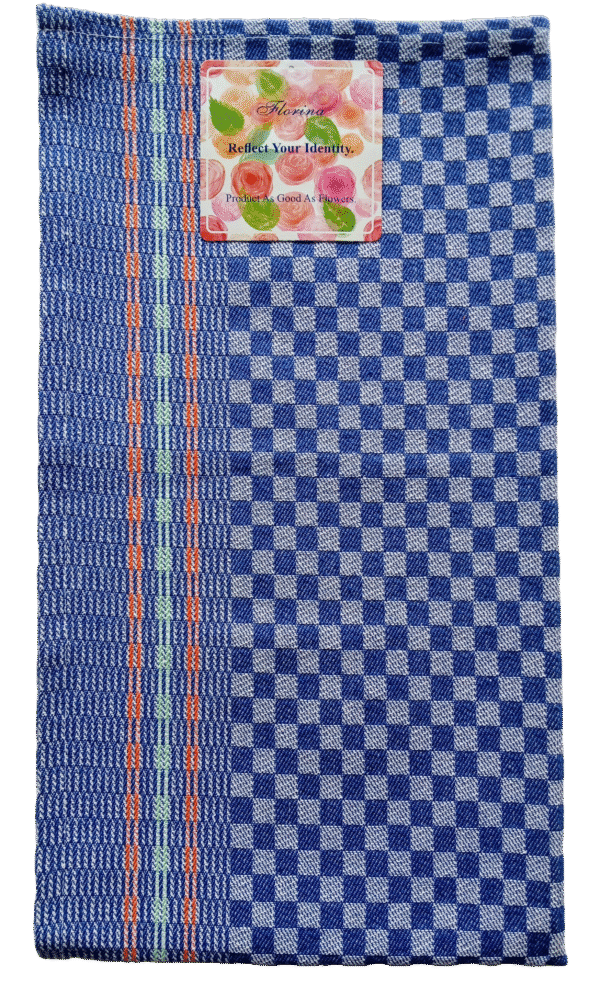 Lilly "Florina" Pack of 1pc Blue Drying Mat | Cotton Rich | Thick Absorbent  | Drying/wiping Cloth | Multi Purpose wipeing Cloth | Size: 50 x 90 Cm (19.7 x 35.4 in) |Multi Checks Bordered Duck Weave - Image 2