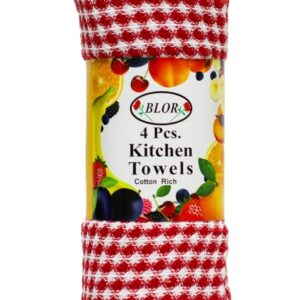 Mixed Fruit "Florina" Pack of 4pcs Large Kitchen Towel | Cotton Rich Hand Towel Pack | Quick Absorbent | Cleaning Napkin | Multi Purpose Cleaning Cloth | Size: 40 x 60 Cm (15.7 x 23.6 in)  | Mini-Honey Comb Weave