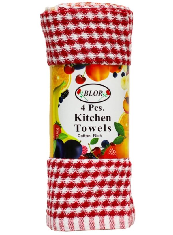 Mixed Fruit "Florina" Pack of 4pcs Large Kitchen Towel | Cotton Rich Hand Towel Pack | Quick Absorbent | Cleaning Napkin | Multi Purpose Cleaning Cloth | Size: 40 x 60 Cm (15.7 x 23.6 in)  | Mini-Honey Comb Weave